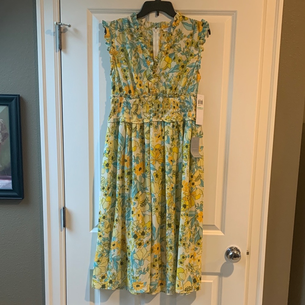 London Times Yellow and Blue Floral Dress
